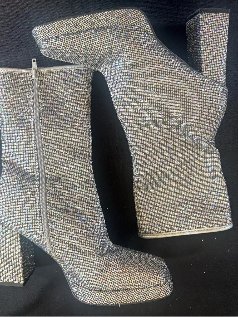 Silver Sparkle Block Heel Ankle Boots - Women